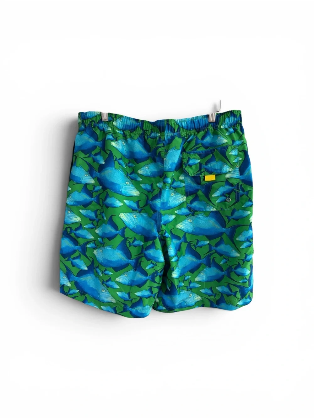 Polo Ralph Lauren Green & Blue Fish-Print Swim Trunks Y2K Mens M Mesh Lined
